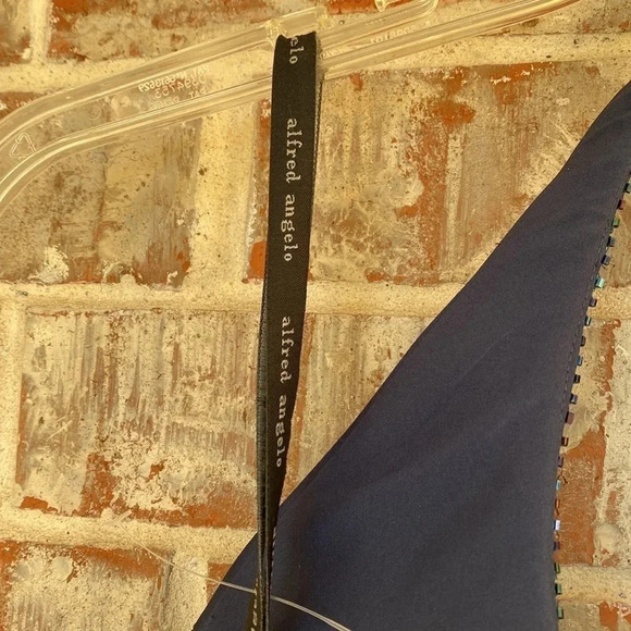 Alfred Angelo Navy Halter Beadwork Maid of Honor Prom Dress - Picture 7 of 15